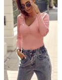 Ribbed bodysuit with ruffled front, pink FG597 - Online store - Boutique